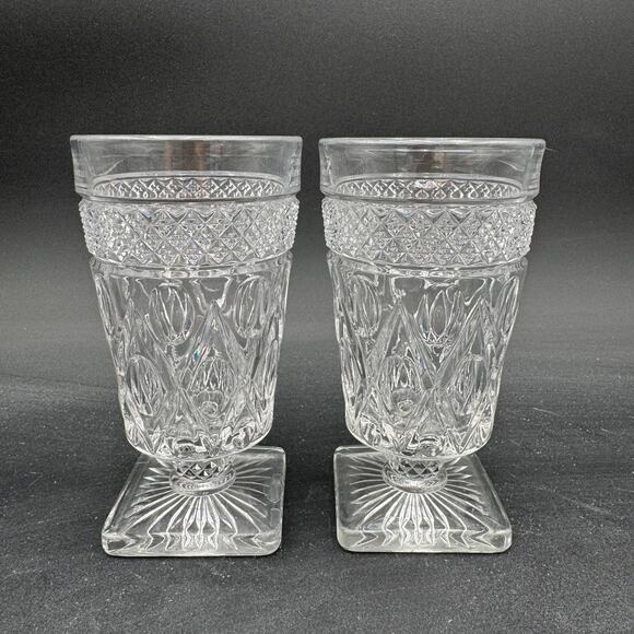 Vintage Footed Tumblers (2) 8 oz Cape Cod by Imperial Glass Ohio Glassware 5.5" - Picture 4 of 8